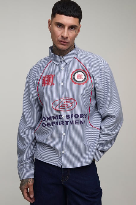 Tall Oversized Boxy Curve Piping Sport Shirt - Image 1