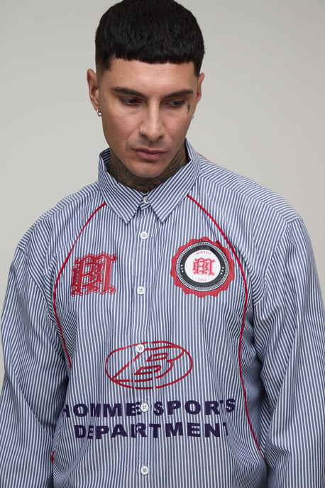 Tall Oversized Boxy Curve Piping Sport Shirt - Image 3