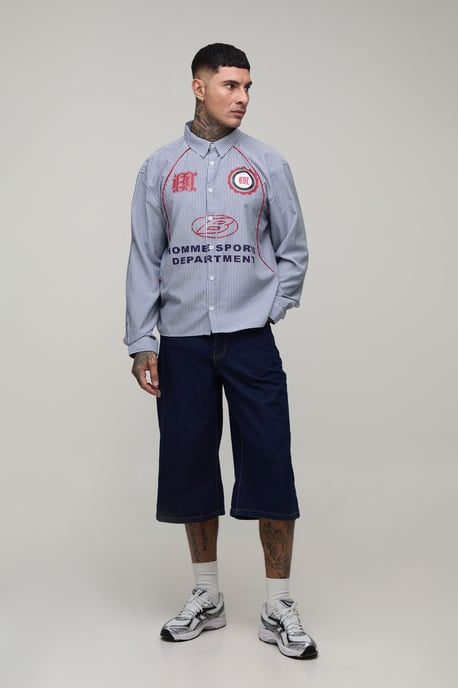 Tall Oversized Boxy Curve Piping Sport Shirt - Image 4