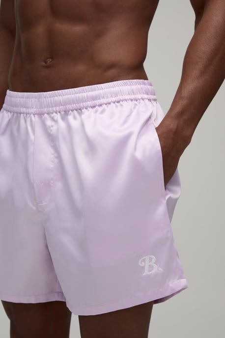Relaxed fit Satin Boxer Style Embroidered Short - Image 3
