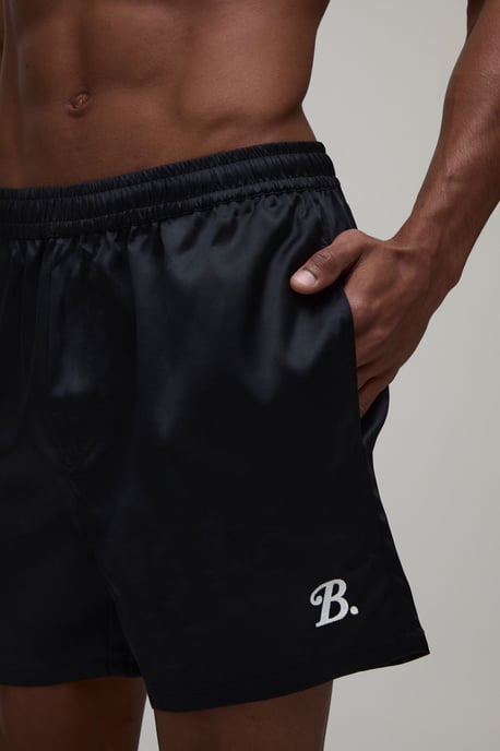 Relaxed fit Satin Boxer Style Embroidered Short - Image 3