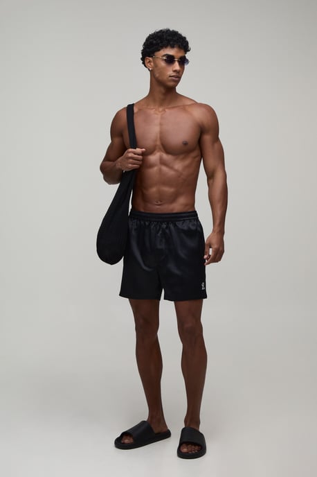 Relaxed fit Satin Boxer Style Embroidered Short - Image 4