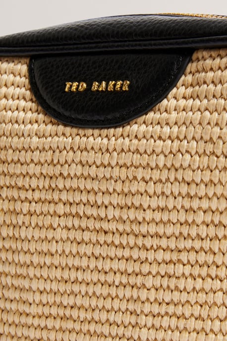 BARDAS Webbing Faux Raffia Camera Crossbody Bag Black - Image 2