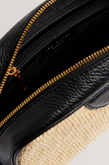 BARDAS Webbing Faux Raffia Camera Crossbody Bag Black - Image 4