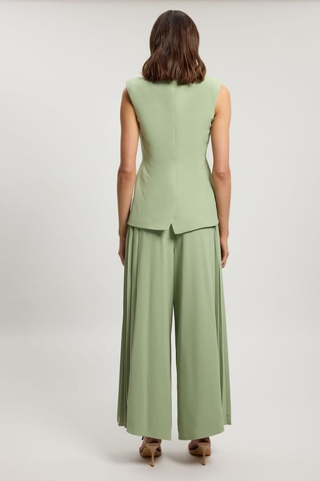 Tailored Crepe Asymmetric Pleat Wide Leg Jumpsuit - Image 3