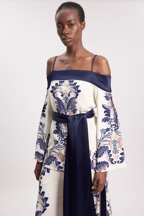 Scarf Print Belted Woven Bardot Top - Image 2