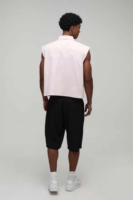Oversized Boxy Extreme crop Sleeveless Oxford Shirt - Image 2