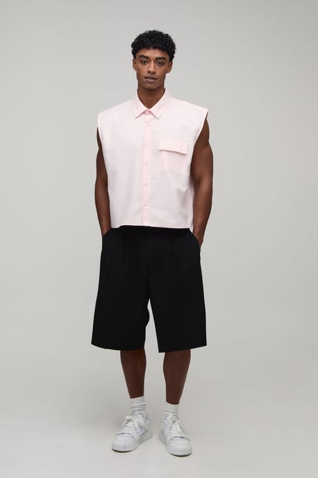 Oversized Boxy Extreme crop Sleeveless Oxford Shirt - Image 4