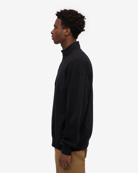 Long Sleeve Half Zip Collared Quarter Zip Sweatshirt in Black Sweatshirt - Image 2