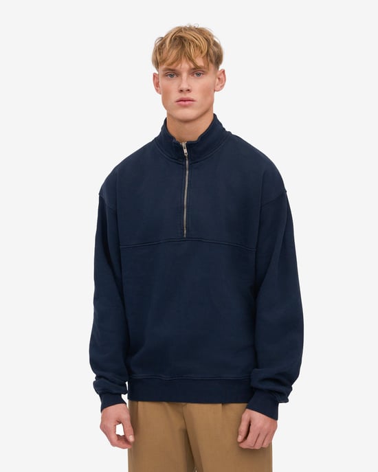 Long Sleeve Half Zip Collared Quarter Zip Sweatshirt in Dark Blue Sweatshirt - Image 1