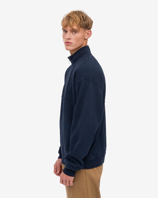 Long Sleeve Half Zip Collared Quarter Zip Sweatshirt in Dark Blue Sweatshirt - Image 2