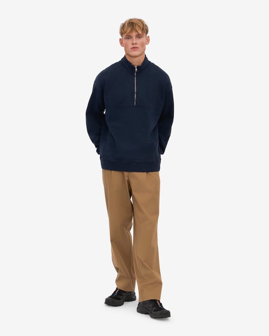 Long Sleeve Half Zip Collared Quarter Zip Sweatshirt in Dark Blue Sweatshirt - Image 4