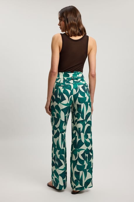 Petite Linen geo print pleat and pocket detail woven straight leg trouser - Image 3
