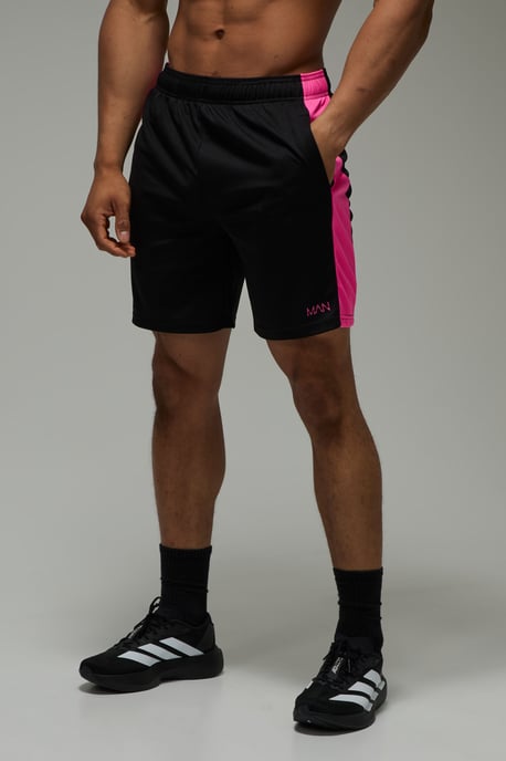 Man Active Colour Block Zip Pocket 7inch Gym Shorts - Image 1