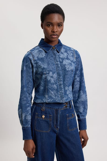 Denim & Jacquard Contrast Wide Leg Jean - Image 2