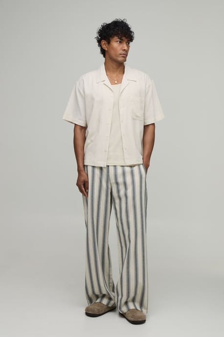 Wide Leg Stripe Linen Look Trouser - Image 4