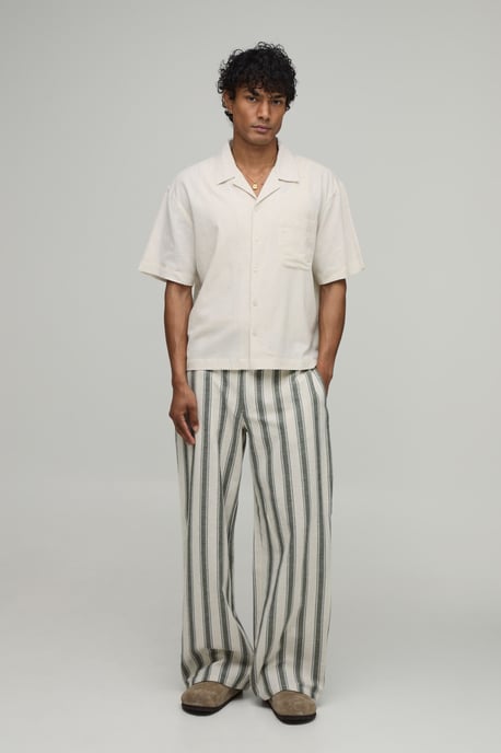 Wide Leg Stripe Linen Look Trouser - Image 4