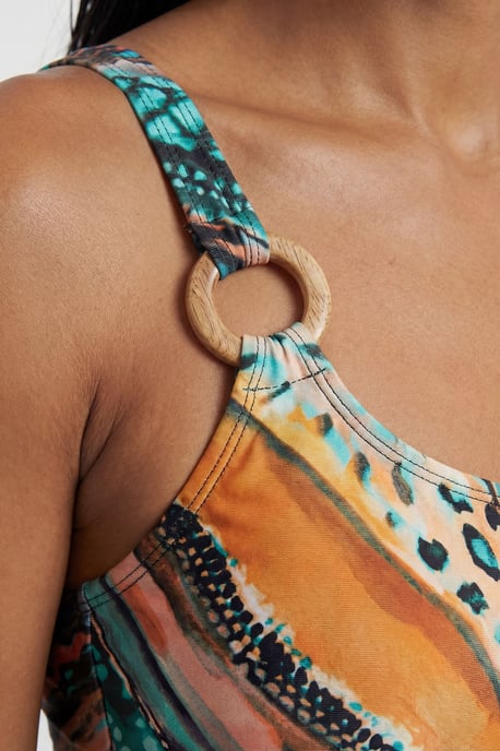 Linear Animal Print Trim Detail Swimsuit - Image 2