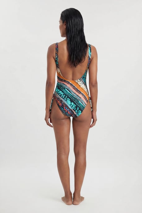 Linear Animal Print Trim Detail Swimsuit - Image 3