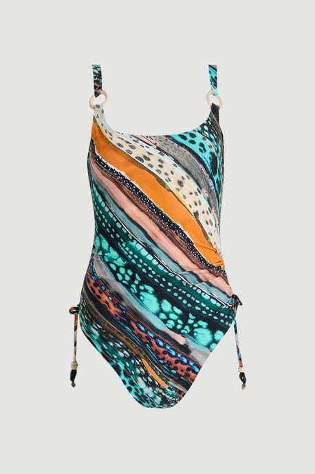 Linear Animal Print Trim Detail Swimsuit - Image 4