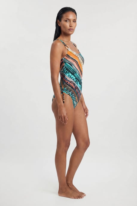Linear Animal Print Trim Detail Swimsuit - Image 5