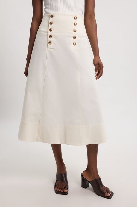Cotton Tailored Button Detail Midi Skirt - Image 2
