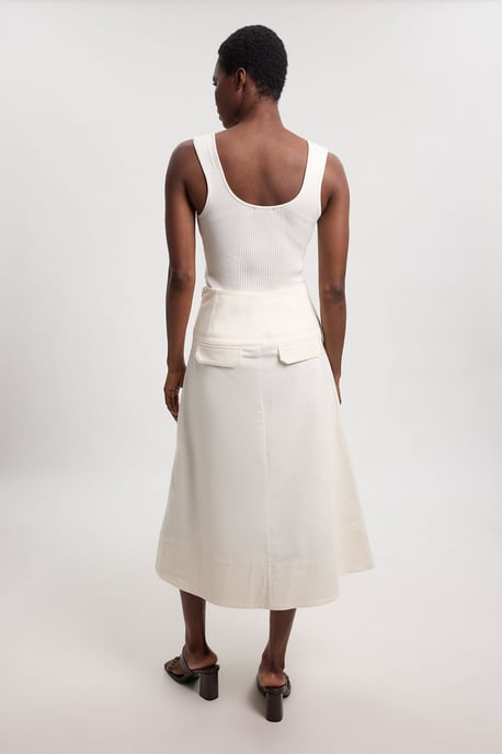 Cotton Tailored Button Detail Midi Skirt - Image 3