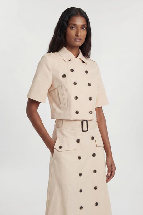 Tailored Cotton Trench Button Front Pleated Skirt - Image 2
