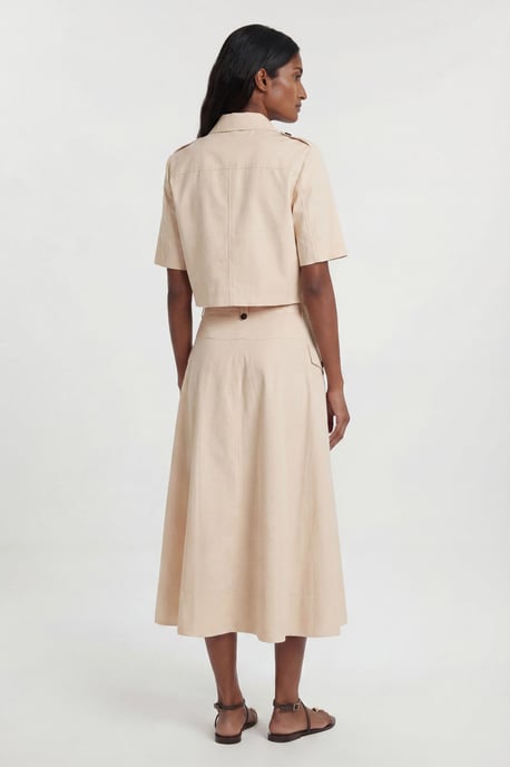Tailored Cotton Trench Button Front Pleated Skirt - Image 3
