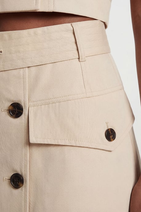 Tailored Cotton Trench Button Front Pleated Skirt - Image 4
