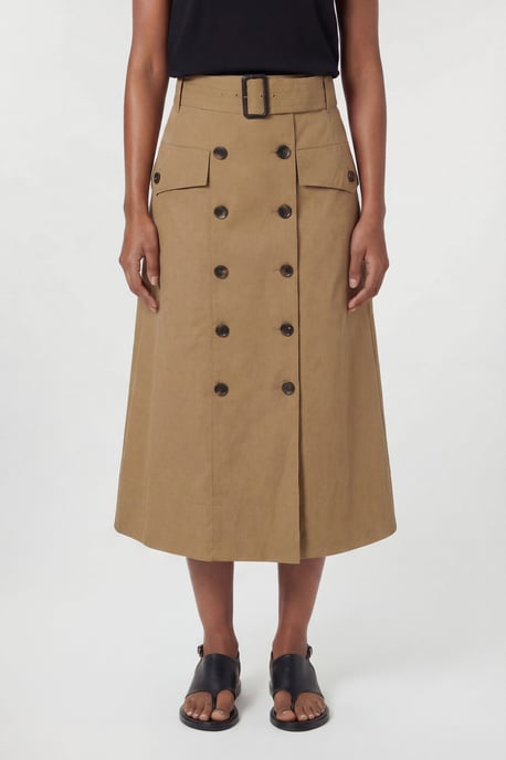 Tailored Cotton Trench Button Front Pleated Skirt - Image 2