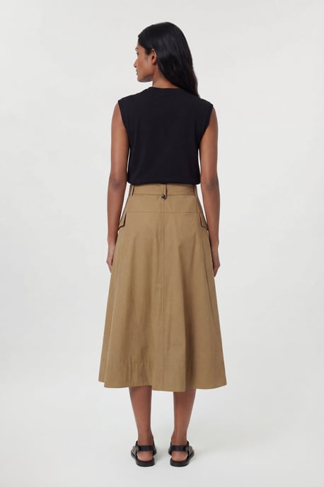 Tailored Cotton Trench Button Front Pleated Skirt - Image 3