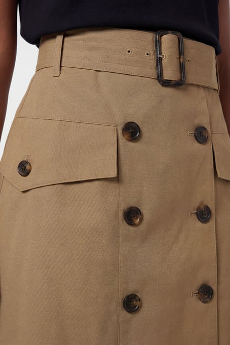 Tailored Cotton Trench Button Front Pleated Skirt - Image 4