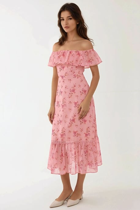 Off-shoulder bloemenpatroon bodycon midi-jurk - Image 2
