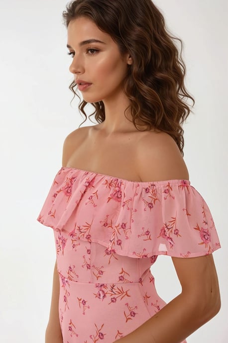 Off-shoulder bloemenpatroon bodycon midi-jurk - Image 3