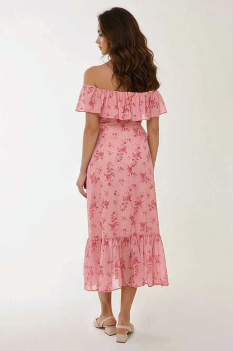 Off-shoulder bloemenpatroon bodycon midi-jurk - Image 4