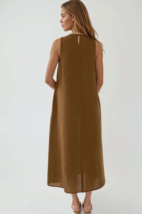 Linnen Voel Mouwloze Crew Neck Midi Jurk - Image 3