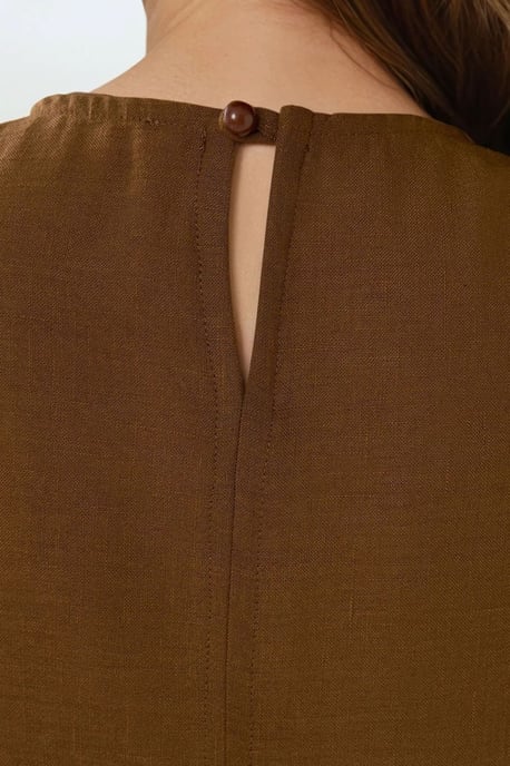 Linnen Voel Mouwloze Crew Neck Midi Jurk - Image 6