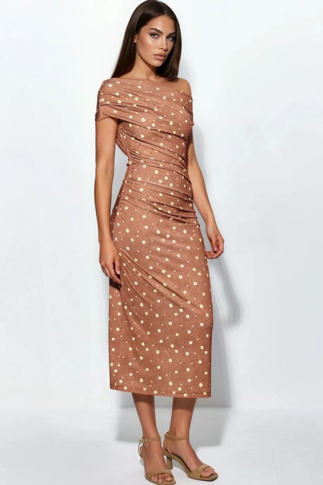 Asymmetrische Halsbloem midi-jurk - Image 2