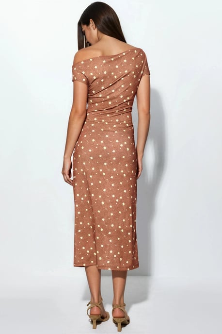 Asymmetrische Halsbloem midi-jurk - Image 3