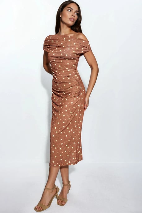 Asymmetrische Halsbloem midi-jurk - Image 5