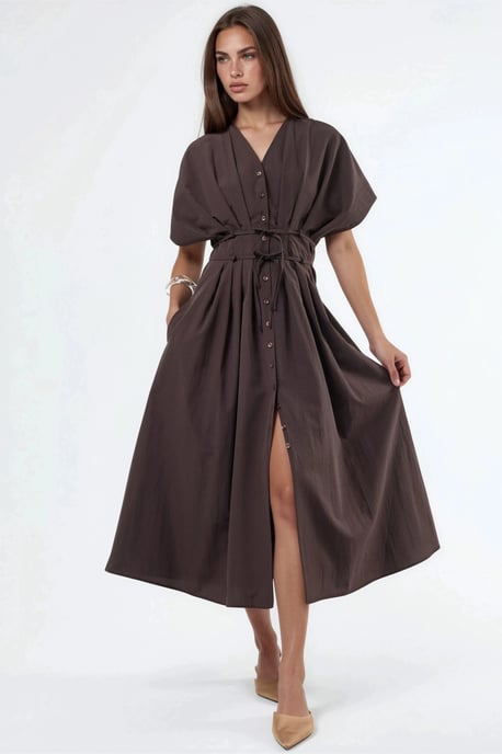 Casual V-hals Midi Shirtjurk - Image 1