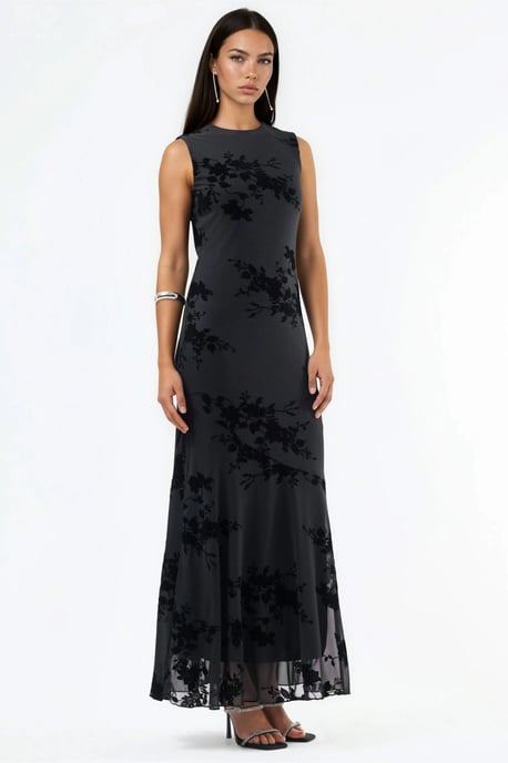Bloemrijke Flocked Print Tulle Maxi Jurk - Image 2