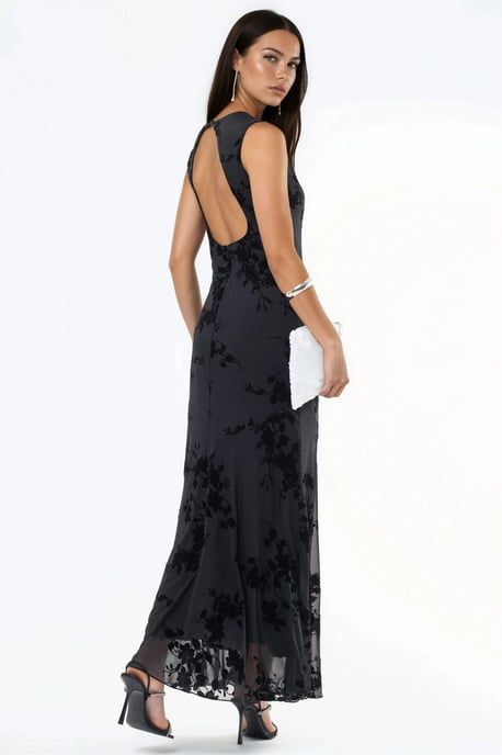 Bloemrijke Flocked Print Tulle Maxi Jurk - Image 3