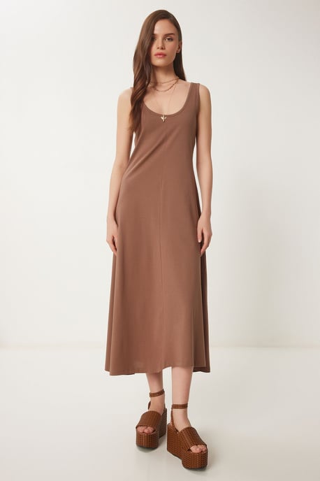 U Kraag Midi Jurk - Image 1