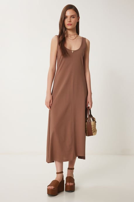 U Kraag Midi Jurk - Image 2