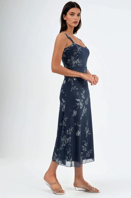 Floral Midi Dress with Heart Collar - Image 2