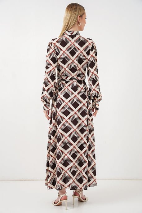 Plaid Midi Shirt Dress with Button Closure - Image 6