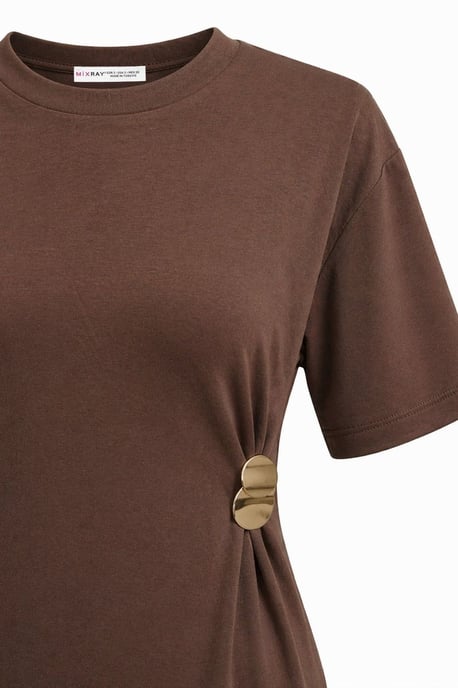 Crew Neck Mini T-shirt Jurk met Steen Accessoire - Image 2