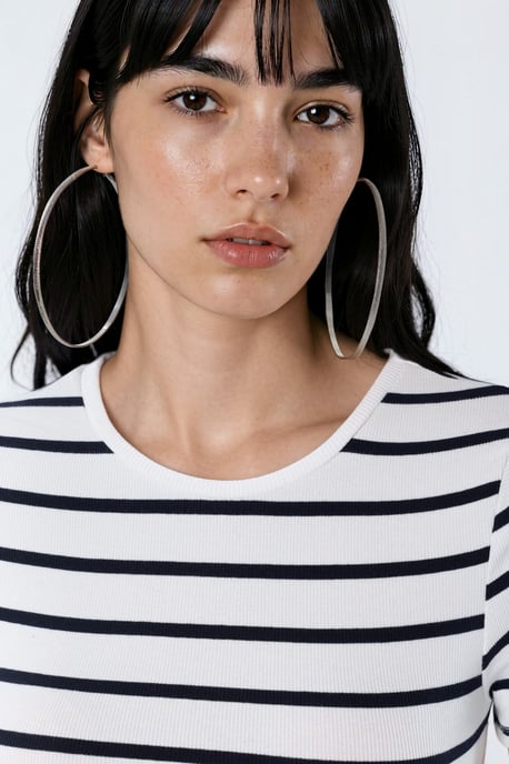 Gestreepte Mini T-Shirt Jurk met Ronde Hals - Image 3